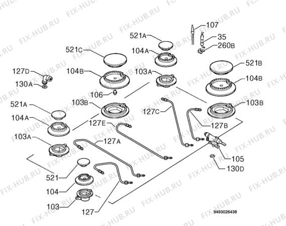 Взрыв-схема плиты (духовки) Rex Electrolux PB75V - Схема узла Functional parts 267